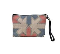 Pochette en Lin - Erable Motif Vintage Forme Geometrique Rouge Bleu Canada - Trousse Maquillage en Toile Aspect Lin - Trousse de Toilette - 23,5 x15 cm