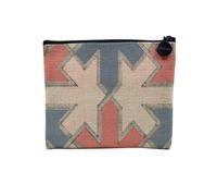 Pochette en Lin - Erable Motif Vintage Forme Geometrique Rouge Bleu Canada - Trousse Maquillage en Toile Aspect Lin - Porte Monnaie - 15 x10 cm