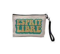 Pochette en Lin - Esprit Libre Bohémien Hippie Liberté - Trousse Maquillage en Toile Aspect Lin - Trousse de Toilette - 23,5 x15 cm