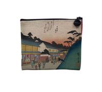 Pochette en Lin - Estampe Japonaise 13 Village Rue Commerçante Art Délicat Original Vintage - Trousse Maquillage en Toile Aspect Lin - Porte Monnaie - 15 x10 cm