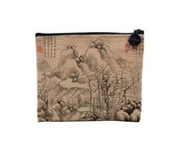 Pochette en Lin - Estampe Japonaise 4 Montagne et Arbres Art Délicat Original Vintage - Trousse Maquillage en Toile Aspect Lin - Porte Monnaie - 15 x10 cm