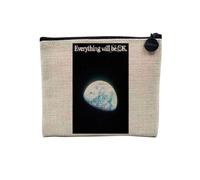 Pochette en Lin - Everything Will Be OK. Ecologie Planete Terre Collage Vintage Illustration Art Humour - Trousse Maquillage en Toile Aspect Lin - Porte Monnaie - 15 x10 cm