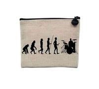 Pochette en Lin - Evolution Batterie Rock Musique Instrument Musicien - Trousse Maquillage en Toile Aspect Lin - Porte Monnaie - 15 x10 cm
