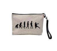 Pochette en Lin - Evolution Handball Sport Athlète Handballeur - Trousse Maquillage en Toile Aspect Lin - Trousse de Toilette - 23,5 x15 cm