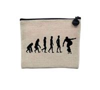 Pochette en Lin - Evolution Longboard Skate Skater Sport Athlète - Trousse Maquillage en Toile Aspect Lin - Porte Monnaie - 15 x10 cm