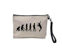 Pochette en Lin - Evolution Tennis Sport Athlète Tennisman - Trousse Maquillage en Toile Aspect Lin - Trousse de Toilette - 23,5 x15 cm