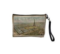 Pochette en Lin - Exposition Universelle Paris 1889 Paris Dessin Vue Aerienne Tour Eiffel - Trousse Maquillage en Toile Aspect Lin - Trousse de Toilette - 23,5 x15 cm