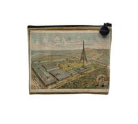 Pochette en Lin - Exposition Universelle Paris 1889 Paris Dessin Vue Aerienne Tour Eiffel - Trousse Maquillage en Toile Aspect Lin - Porte Monnaie - 15 x10 cm