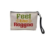 Pochette en Lin - Feel The Reggae Musique Musicien Instrument Rasta - Trousse Maquillage en Toile Aspect Lin - Trousse de Toilette - 23,5 x15 cm