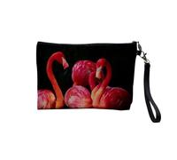 Pochette en Lin - Flamants Rose aux Reflets Jaune sur Fond Noir - Trousse Maquillage en Toile Aspect Lin - Trousse de Toilette - 23,5 x15 cm