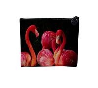Pochette en Lin - Flamants Rose aux Reflets Jaune sur Fond Noir - Trousse Maquillage en Toile Aspect Lin - Porte Monnaie - 15 x10 cm