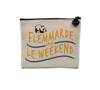Pochette en Lin - Flemmarde sauf Le Week-End Fun Ennui Travail Ecole - Trousse Maquillage en Toile Aspect Lin - Porte Monnaie - 15 x10 cm
