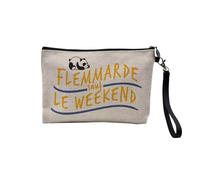 Pochette en Lin - Flemmarde sauf Le Week-End Fun Ennui Travail Ecole - Trousse Maquillage en Toile Aspect Lin - Trousse de Toilette - 23,5 x15 cm