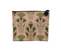 Pochette en Lin - Fleurs Style Egyptien Motif Ancien Symboles Ecrivain Hieroglyphe - Trousse Maquillage en Toile Aspect Lin - Porte Monnaie - 15 x10 cm