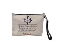 Pochette en Lin - François Hollande Discours en Anglais Humour Politique - Trousse Maquillage en Toile Aspect Lin - Trousse de Toilette - 23,5 x15 cm