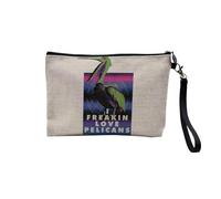 Pochette en Lin - Freakin Love Pelicans Collage Vintage Humour Illustration Art Animal Oiseau Streetwear Zoomer - Trousse Maquillage en Toile Aspect Lin - Trousse de Toilette - 23,5 x15 cm