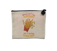 Pochette en Lin - French Fries Street Food Money Can't Buy Happiness - Trousse Maquillage en Toile Aspect Lin - Porte Monnaie - 15 x10 cm
