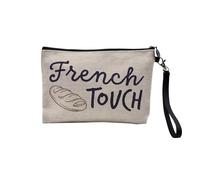 Pochette en Lin - French Touch Française Cliché Baguette - Trousse Maquillage en Toile Aspect Lin - Trousse de Toilette - 23,5 x15 cm