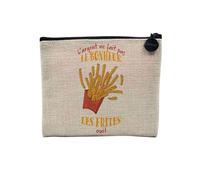 Pochette en Lin - Frites - l'argent ne Fait Pas Le Bonheur Street Food - Trousse Maquillage en Toile Aspect Lin - Porte Monnaie - 15 x10 cm