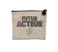 Pochette en Lin - Futur Acteur Métier Films Comédien - Trousse Maquillage en Toile Aspect Lin - Porte Monnaie - 15 x10 cm
