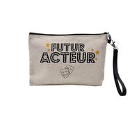Pochette en Lin - Futur Acteur Métier Films Comédien - Trousse Maquillage en Toile Aspect Lin - Trousse de Toilette - 23,5 x15 cm
