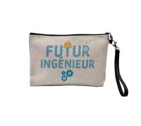 Pochette en Lin - Futur Ingénieur Métier Sciences - Trousse Maquillage en Toile Aspect Lin - Trousse de Toilette - 23,5 x15 cm