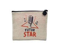 Pochette en Lin - Futur Star Chanteur Célébrité Rêve - Trousse Maquillage en Toile Aspect Lin - Porte Monnaie - 15 x10 cm