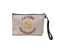 Pochette en Lin - Future Communist Politics Humor - Trousse Maquillage en Toile Aspect Lin - Trousse de Toilette - 23,5 x15 cm