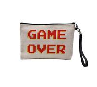 Pochette en Lin - Game Over Retro Arcade Gaming Jeux Video 8 Bits - Trousse Maquillage en Toile Aspect Lin - Trousse de Toilette - 23,5 x15 cm