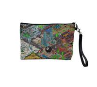 Pochette en Lin - Geek Pixel Art Plage Retro Gaming Jeux Video Vintage - Trousse Maquillage en Toile Aspect Lin - Trousse de Toilette - 23,5 x15 cm