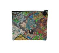 Pochette en Lin - Geek Pixel Art Plage Retro Gaming Jeux Video Vintage - Trousse Maquillage en Toile Aspect Lin - Porte Monnaie - 15 x10 cm
