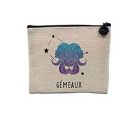 Pochette en Lin - Gemeaux Signe Astrologie Prevision Stellaire Céleste Solaire Sideral Etoile - Trousse Maquillage en Toile Aspect Lin - Porte Monnaie - 15 x10 cm