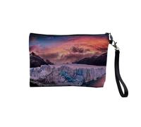 Pochette en Lin - Glacier Magnifique Couche de Soleil Rechauffement Climatique - Trousse Maquillage en Toile Aspect Lin - Trousse de Toilette - 23,5 x15 cm