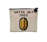 Pochette en Lin - Gotta Get This Coin Pixel Art Jeux Video Retro Gaming - Trousse Maquillage en Toile Aspect Lin - Porte Monnaie - 15 x10 cm