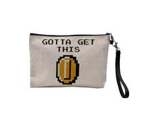 Pochette en Lin - Gotta Get This Coin Pixel Art Jeux Video Retro Gaming - Trousse Maquillage en Toile Aspect Lin - Trousse de Toilette - 23,5 x15 cm