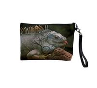 Pochette en Lin - Gros Plan Iguane sur Une Branche Vie Sauvage - Trousse Maquillage en Toile Aspect Lin - Trousse de Toilette - 23,5 x15 cm
