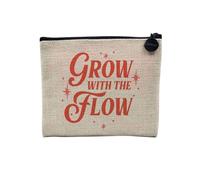 Pochette en Lin - Grow with The Flow Typographie Message Bien Etre Inspiration Self Care - Trousse Maquillage en Toile Aspect Lin - Porte Monnaie - 15 x10 cm