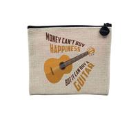 Pochette en Lin - Guitar - Money Can't Buy Happiness Music - Trousse Maquillage en Toile Aspect Lin - Porte Monnaie - 15 x10 cm