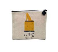 Pochette en Lin - Hachiko Chien Statue Japon Asie Culture - Trousse Maquillage en Toile Aspect Lin - Porte Monnaie - 15 x10 cm
