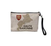 Pochette en Lin - Haute-Garonne 31 Departement Toulouse Carte Ancienne Occitanie - Trousse Maquillage en Toile Aspect Lin - Trousse de Toilette - 23,5 x15 cm