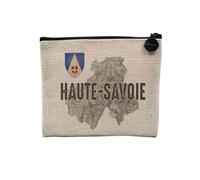 Pochette en Lin - Haute Savoie 74 Département Carte Ancienne Alpes Ski - Trousse Maquillage en Toile Aspect Lin - Porte Monnaie - 15 x10 cm