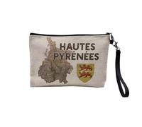 Pochette en Lin - Hautes Pyrénées 65 Departement Tarbes Carte Ancienne Occitanie - Trousse Maquillage en Toile Aspect Lin - Trousse de Toilette - 23,5 x15 cm