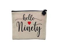 Pochette en Lin - Hello Ninety Anniversaire 90 Ans Mamie Papy - Trousse Maquillage en Toile Aspect Lin - Porte Monnaie - 15 x10 cm