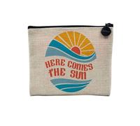 Pochette en Lin - Here Comes The Sun Musique Musicien Instrument - Trousse Maquillage en Toile Aspect Lin - Porte Monnaie - 15 x10 cm