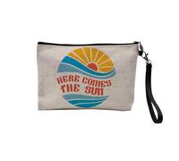 Pochette en Lin - Here Comes The Sun Musique Musicien Instrument - Trousse Maquillage en Toile Aspect Lin - Trousse de Toilette - 23,5 x15 cm