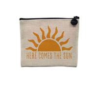 Pochette en Lin - Here Comes The Sun Soleil Eté Aurore - Trousse Maquillage en Toile Aspect Lin - Porte Monnaie - 15 x10 cm