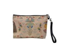 Pochette en Lin - Hieroglyphe Ancien Egypte Motif Egyptien Ancien Symboles - Trousse Maquillage en Toile Aspect Lin - Trousse de Toilette - 23,5 x15 cm