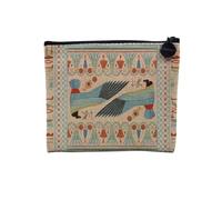 Pochette en Lin - Hieroglyphe Oiseaux Egypte Antique Motif Ancien Symboles Ecrivain - Trousse Maquillage en Toile Aspect Lin - Porte Monnaie - 15 x10 cm