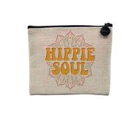 Pochette en Lin - Hippie Soul l'Âme d'un Hippie Mandala Culture Amérique - Trousse Maquillage en Toile Aspect Lin - Porte Monnaie - 15 x10 cm