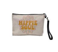 Pochette en Lin - Hippie Soul l'Âme d'un Hippie Mandala Culture Amérique - Trousse Maquillage en Toile Aspect Lin - Trousse de Toilette - 23,5 x15 cm